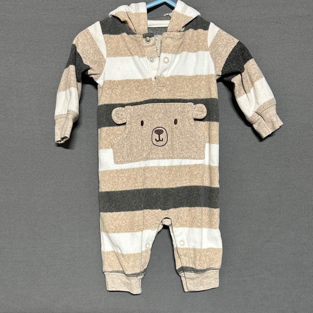 Carter's Beige and Gray Striped Bear One Piece